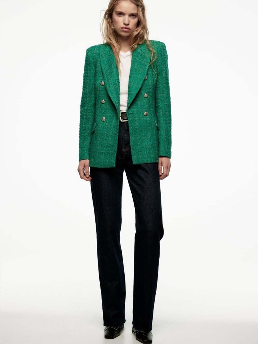 Zara Double-Breasted Green Blazer